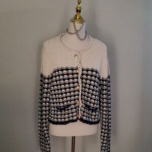 J. Crew Cream and Black/Dark Navy Textured Cardigan